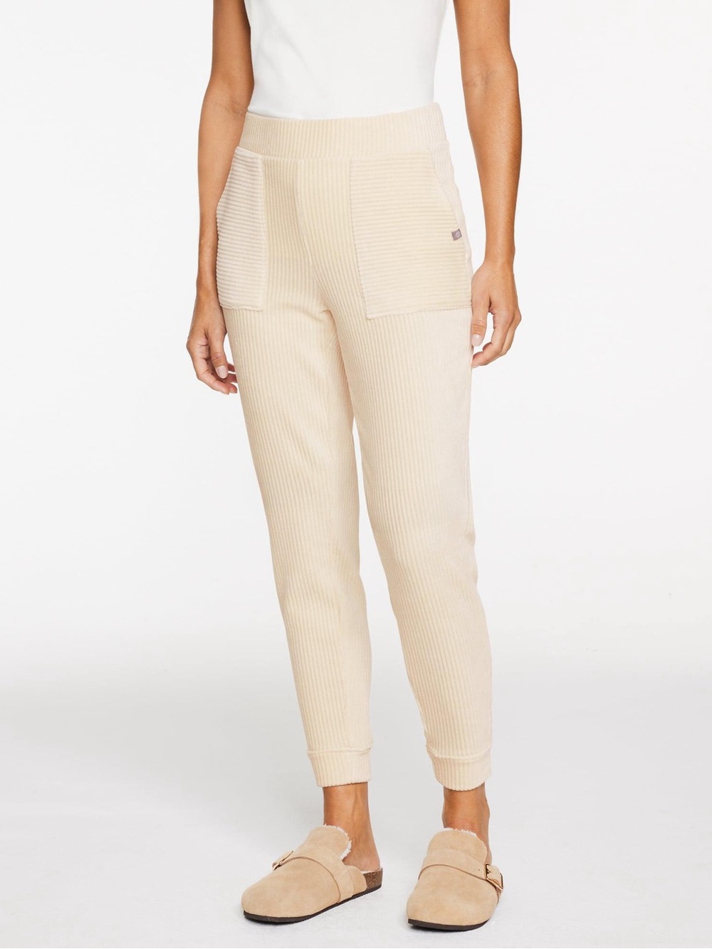 Talbots Women Sky Lounge Velour Jogger Pants S Natural Ribbed Lounge Comfort